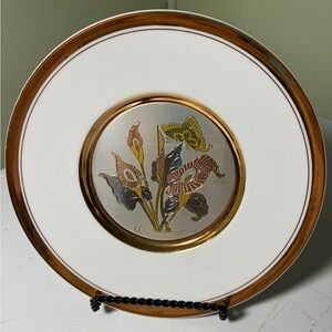The Art of Chokin 24K Gold Edged Small Plate 6” Irises Butterfly Japan Vintage